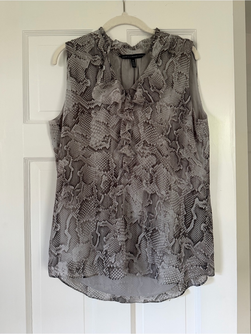 WHBM Gray Snake Print Ruffled Sleeveless Blouse